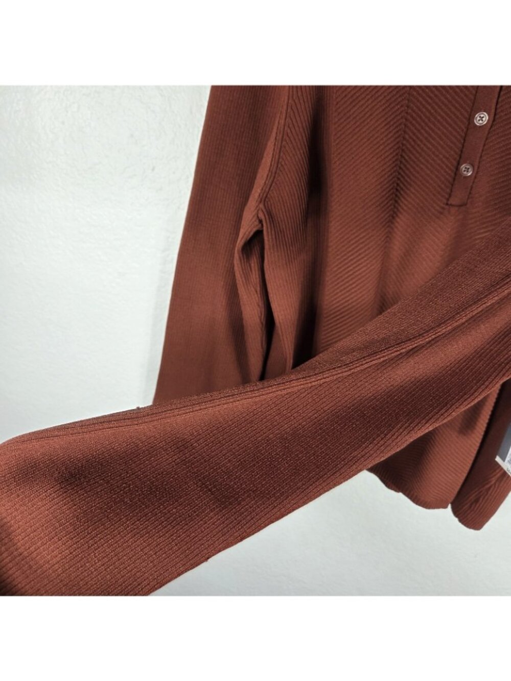 Worthington Rust Burnt Orange Ribbed Knit Polo Sweater XXL Long Sleeve Top - Picture 9 of 15